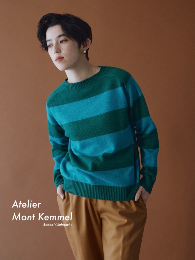 【Atelier Mont Kemmel】COLOR BORDER KNIT / BLUE × GREEN