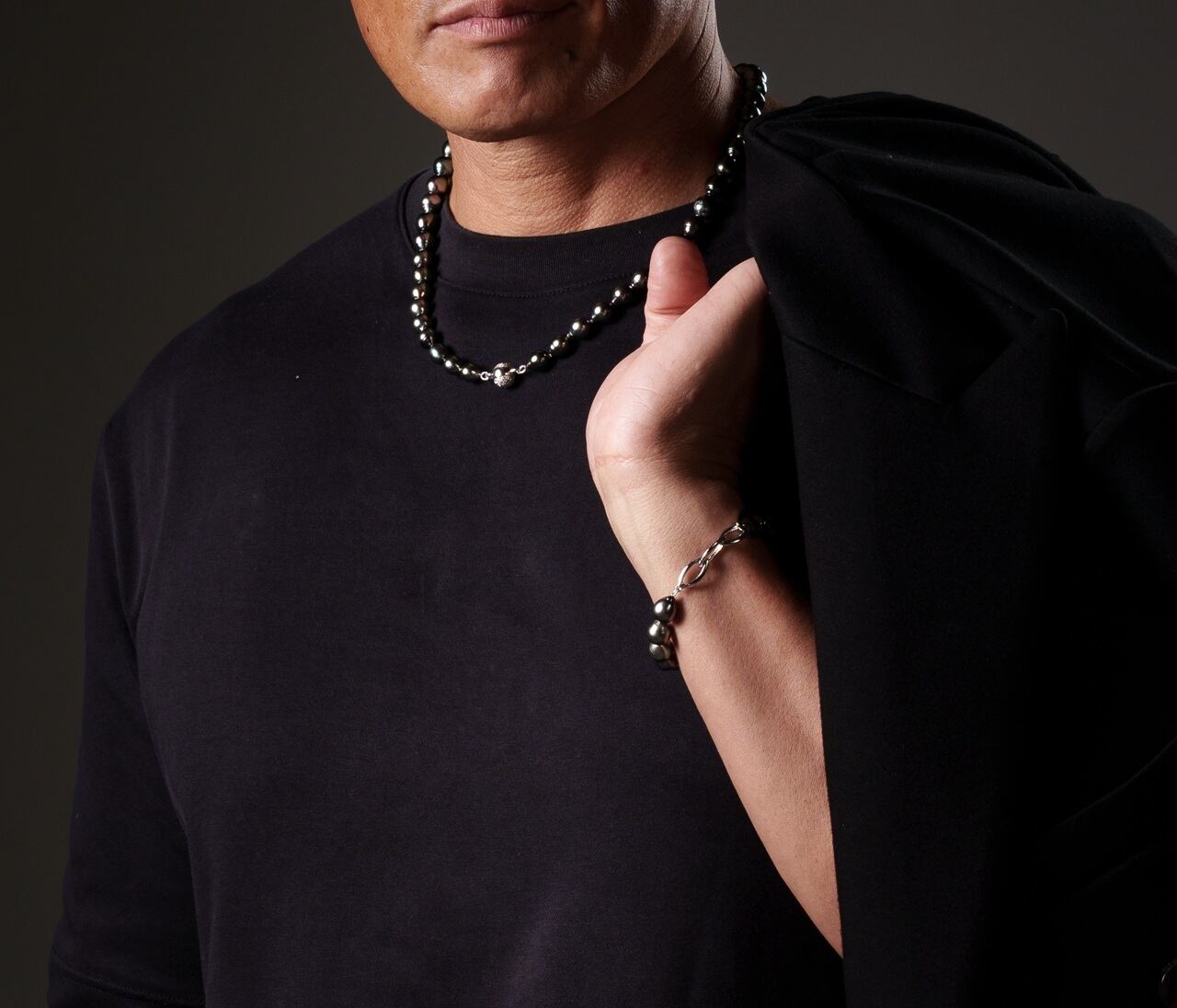 BRISTOL] 黒蝶真珠ブレスレット （シルバーチェーン）M size | 株式