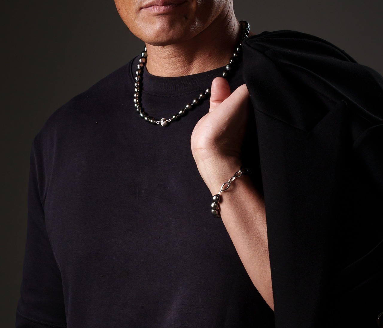 [BRISTOL] 黒蝶真珠ブレスレット （シルバーチェーン）M size