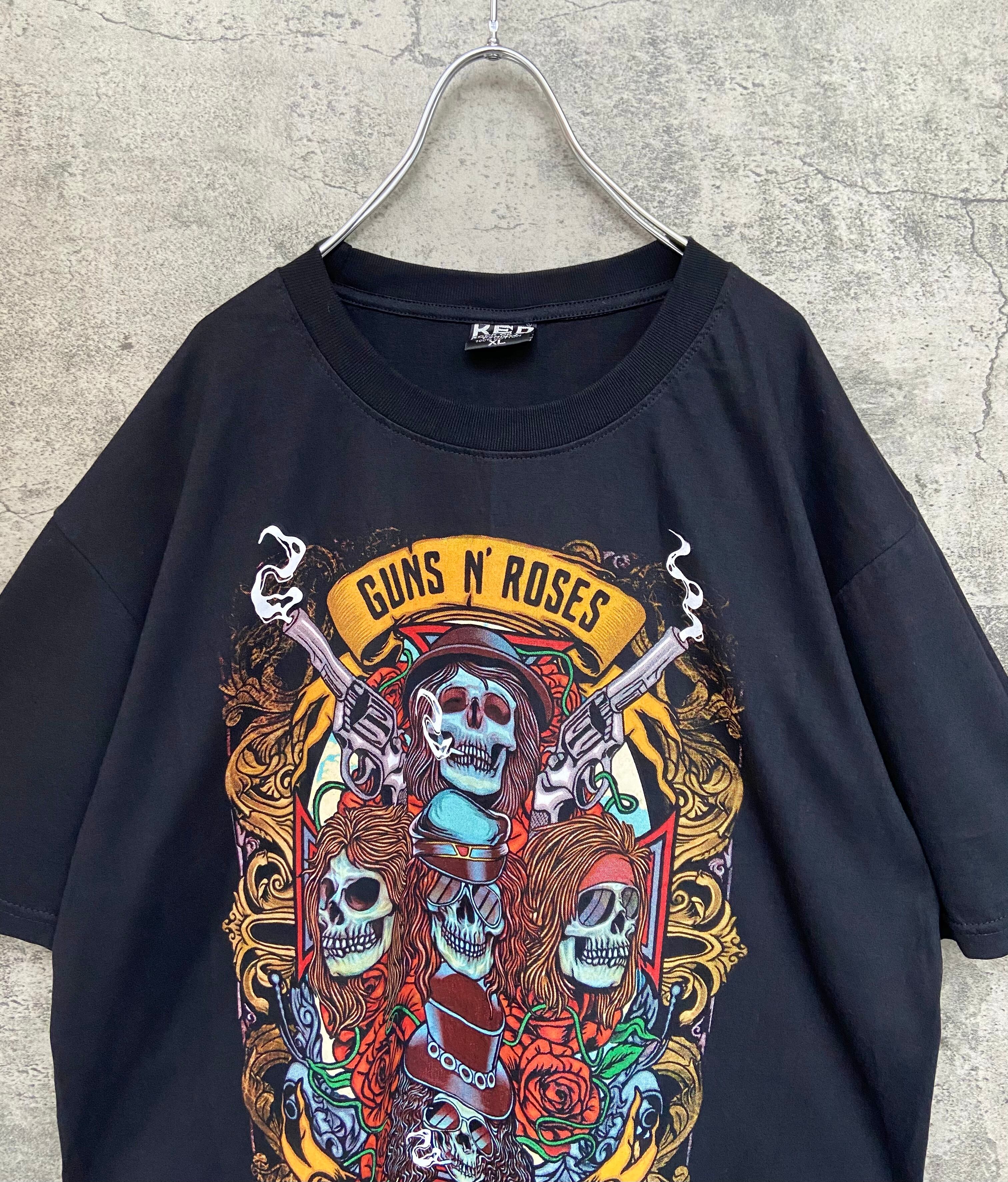 ロックバンドTシャツ Guns N' Roses/ガンズ・アンド・ローゼズ　両面ロゴ 黒 ビッグロゴ
