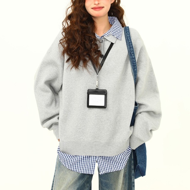 checked faux two-piece knit　チェック柄フェイクツーピースニット　J1501