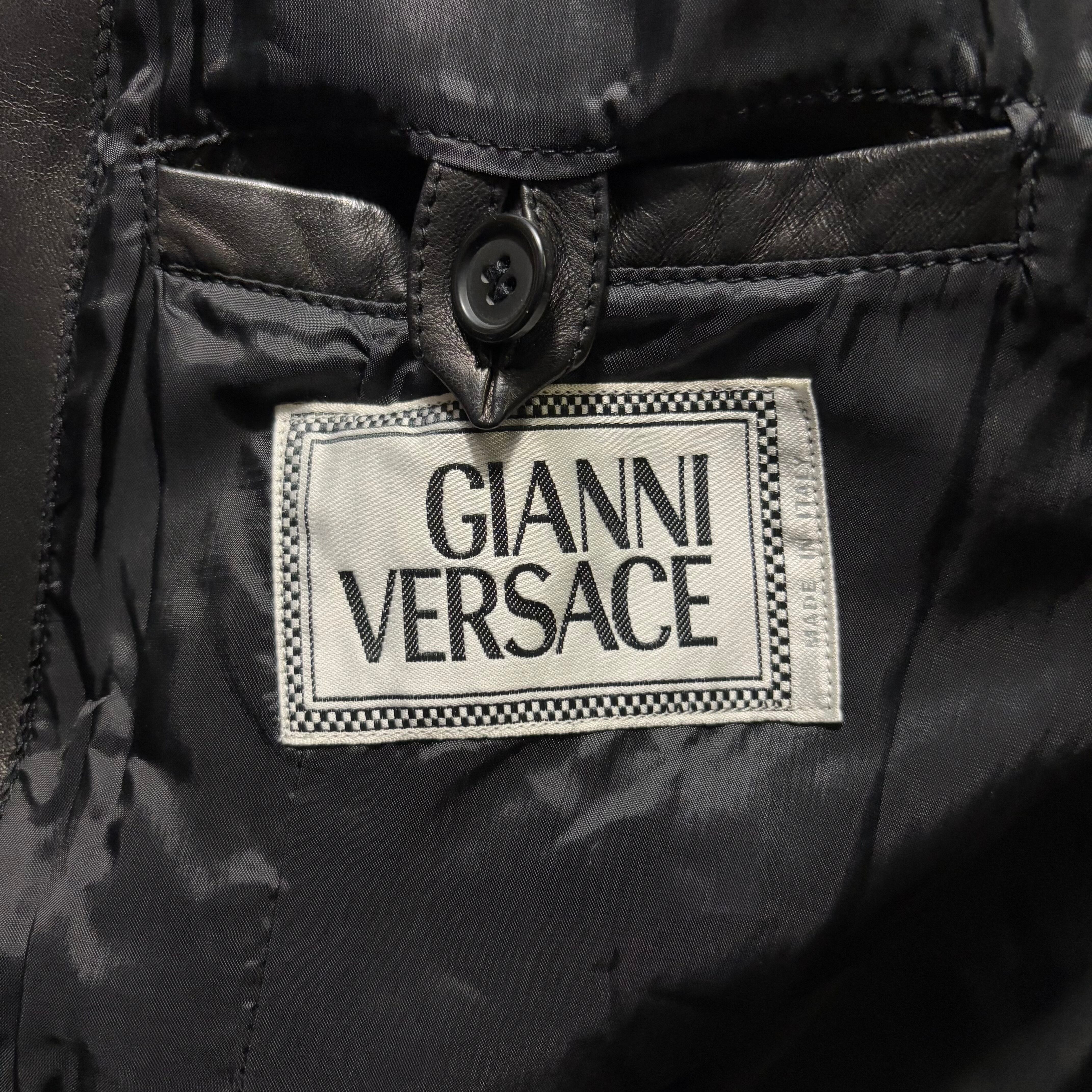vintage 1993SS GIANNI VERSACE gold studs black leather tailored