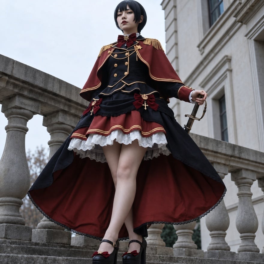 紅蓮の皇章 金縁ケープダブルボタン軍服ロリータ3点セット | ゴスロリ