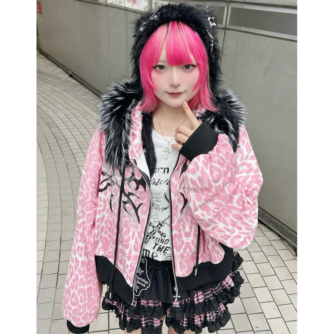 BUCK-TICK 35thツアー 記念ジップパーカー M ネコ トラ 9/16新着】ネコ耳☆ラインストーンレオパードZIPパーカー(ショート丈