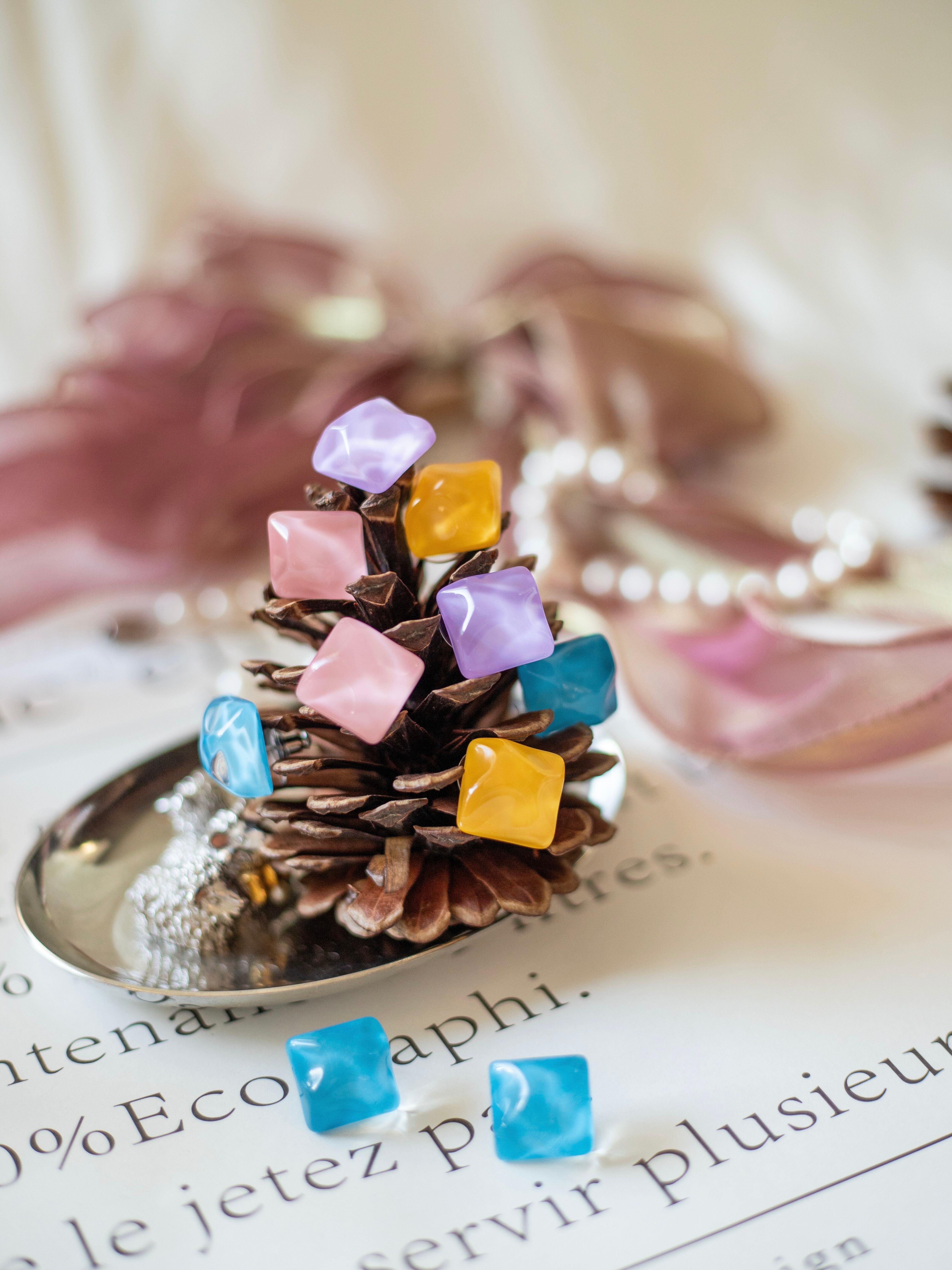 【水波模様スクエアピアス】当店オリジナル ピンク/パープル/ブルー/イエローの4色展開・組み合わせOK|925シルバー