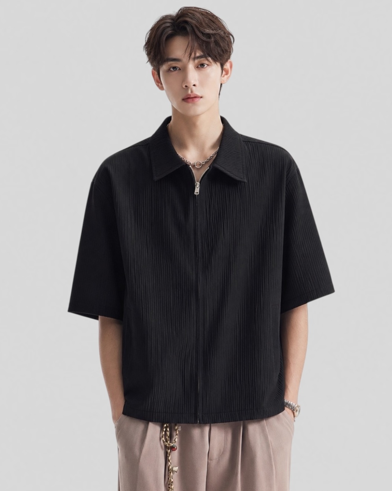 Rib Zip Collar Shirt（100％/0％）