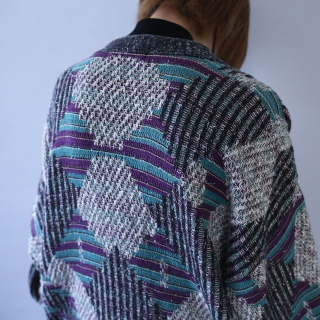 psychedelic good coloring loose silhouette knit cardigan