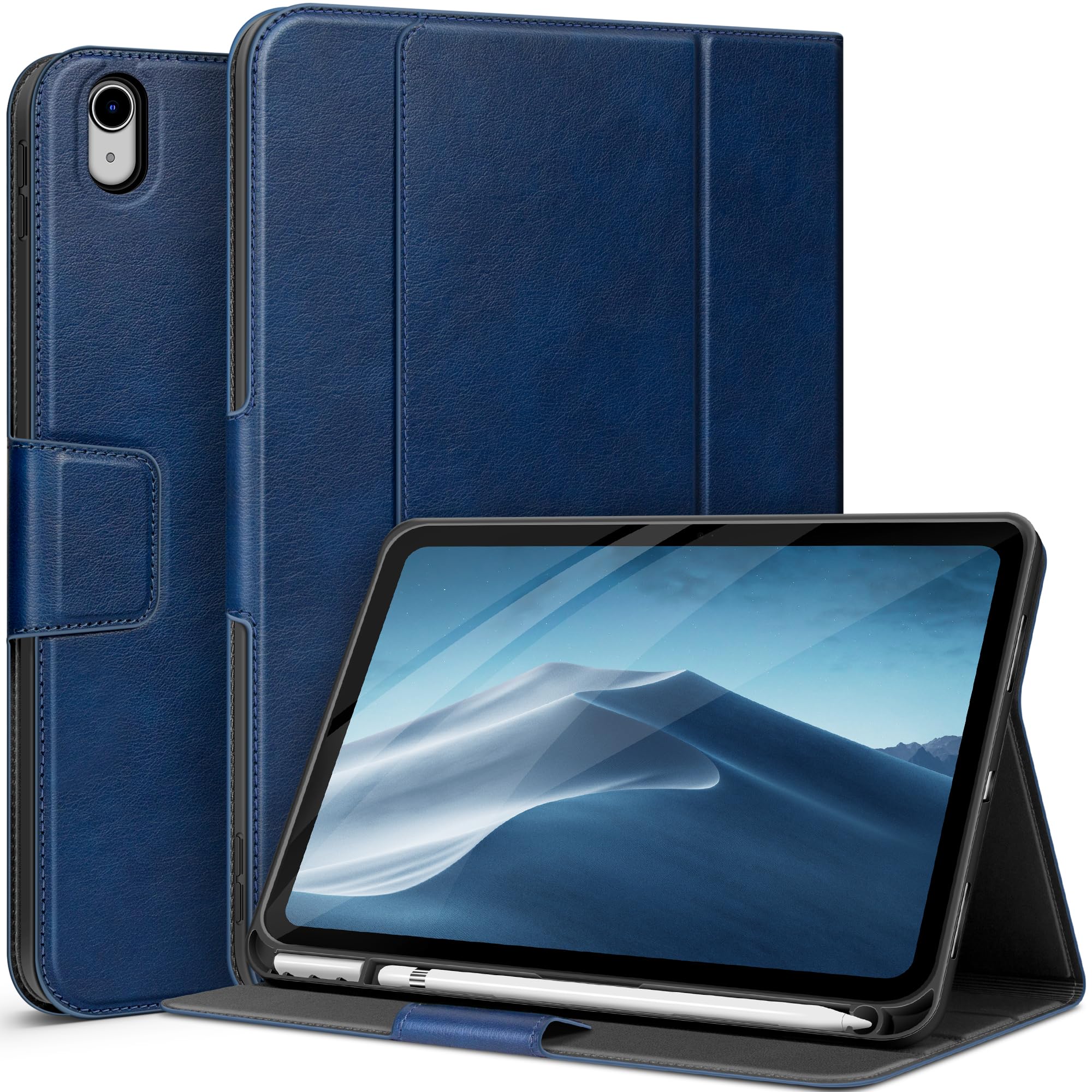 auaua iPad (A16) 第11世代 11 インチ 2025 ケース iPad 第10世代 10.9インチ ペン収納2022 専用 ペン収納 Pencil Pro/USB-C完全対応 ポケット付き 多角度スタンド マグネット開閉 オートスリープ対応 (ブルー)