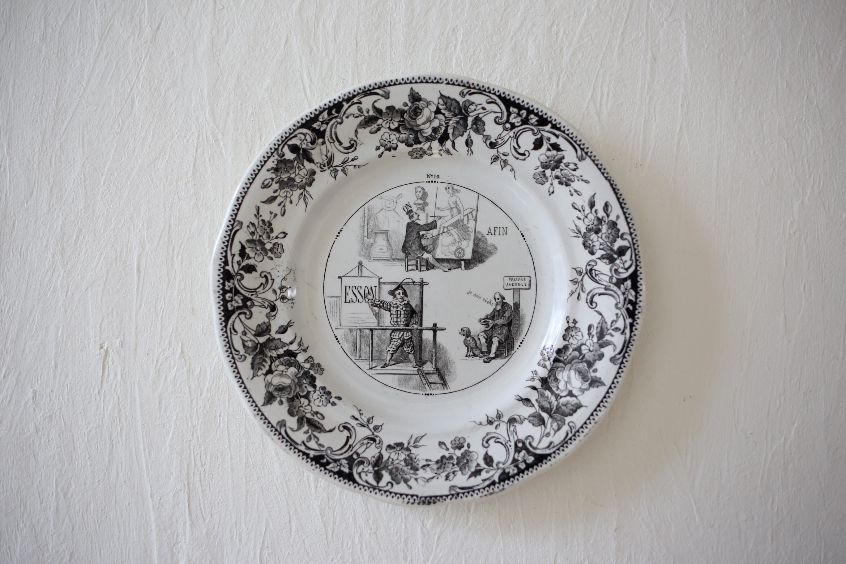 フランス アンティーク クレイユモントロー グリザイユ デザートプレート N-02864-⑩