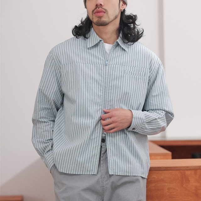 ペールブルー ワイドフォルム ZIPシャツ a-1299