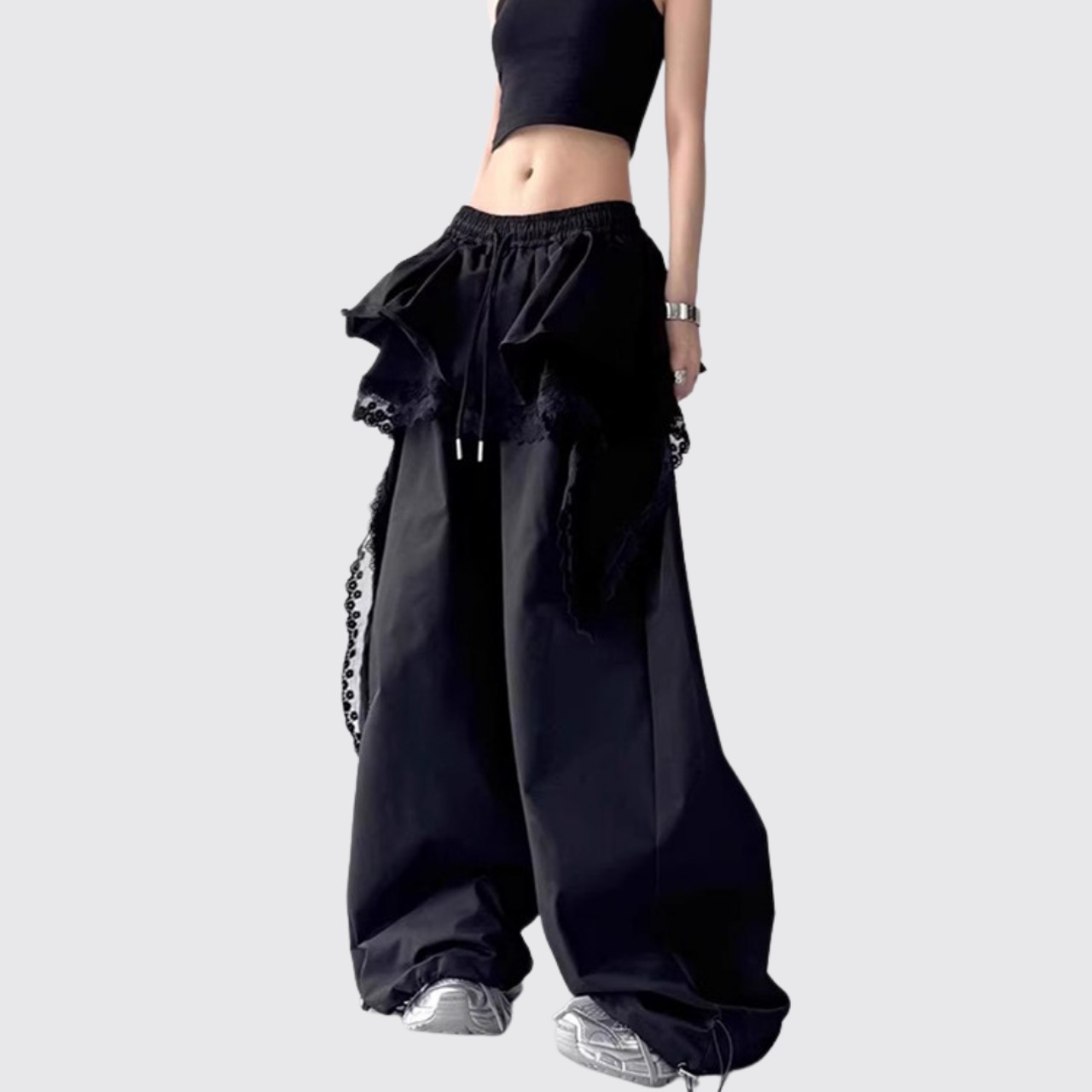 Faux casual pants with lace trim (ME397)