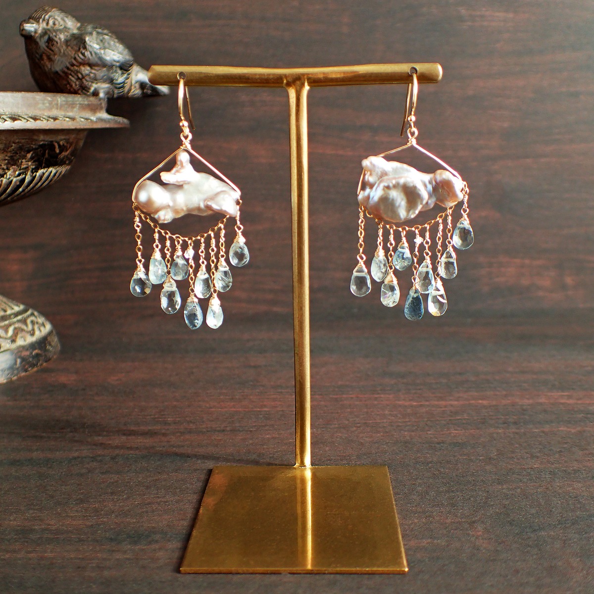 Spring thunder earrings（ Pearl & Aquamarine） | yukirra shop
