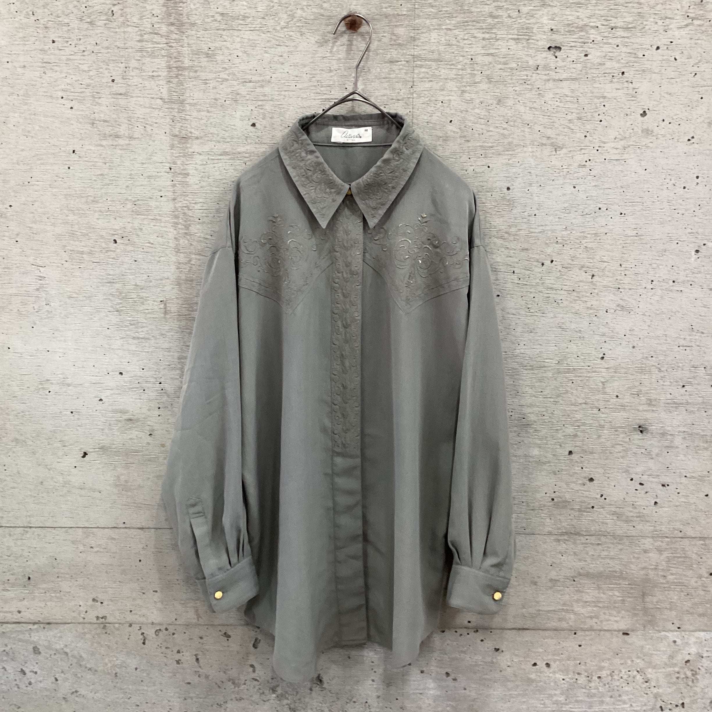 Gray khaki embroidered shirt