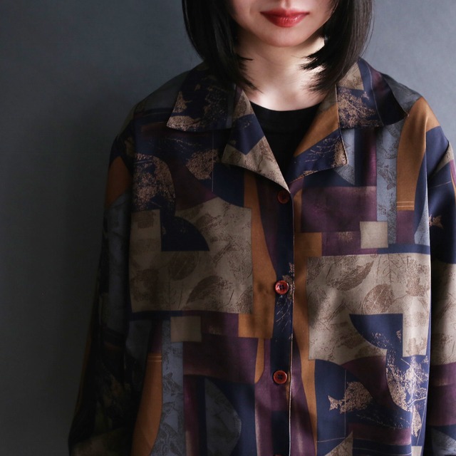 mysterious art pattern l/s open collar shirt