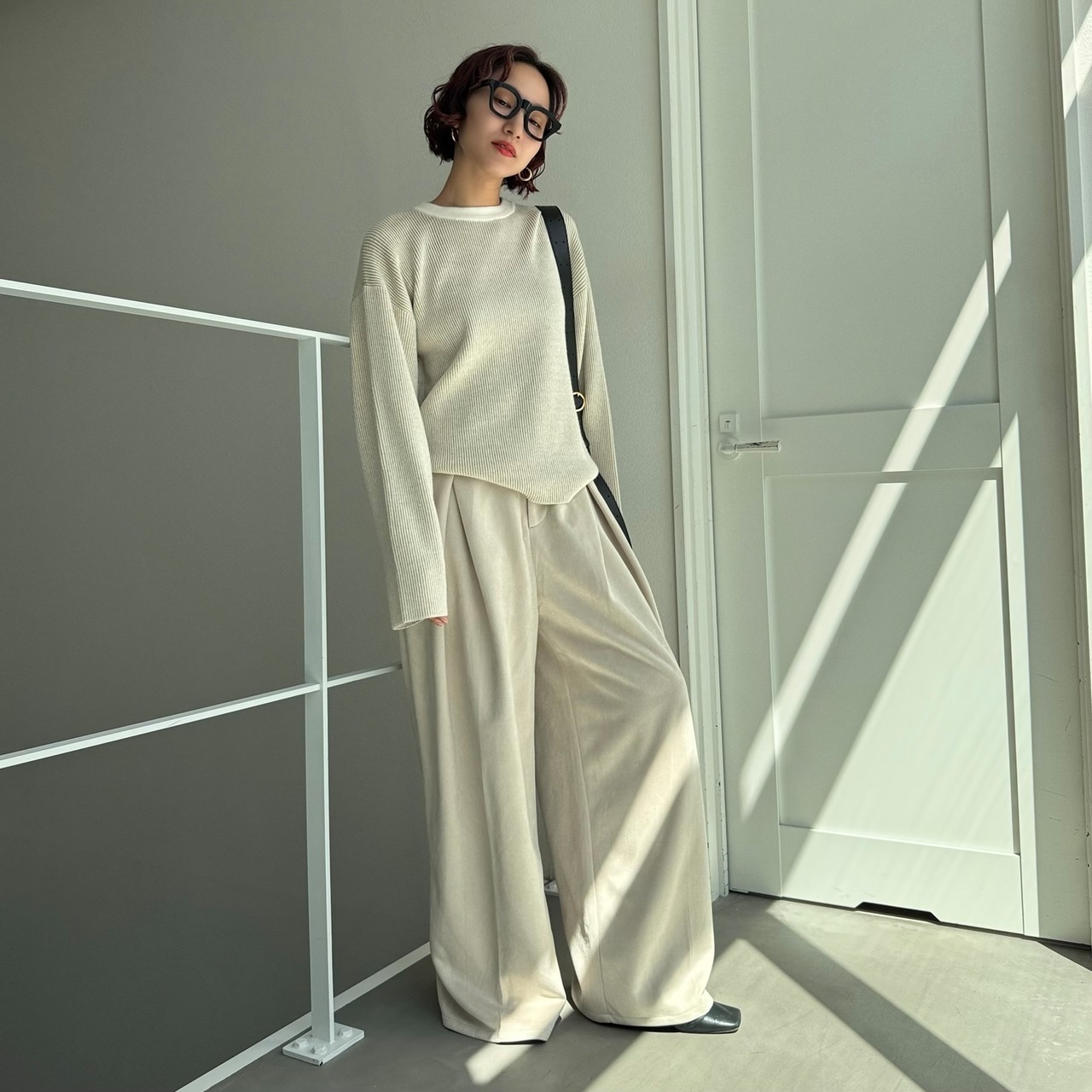 リバーシブルダブルカラーリブニットPO/エクリュ