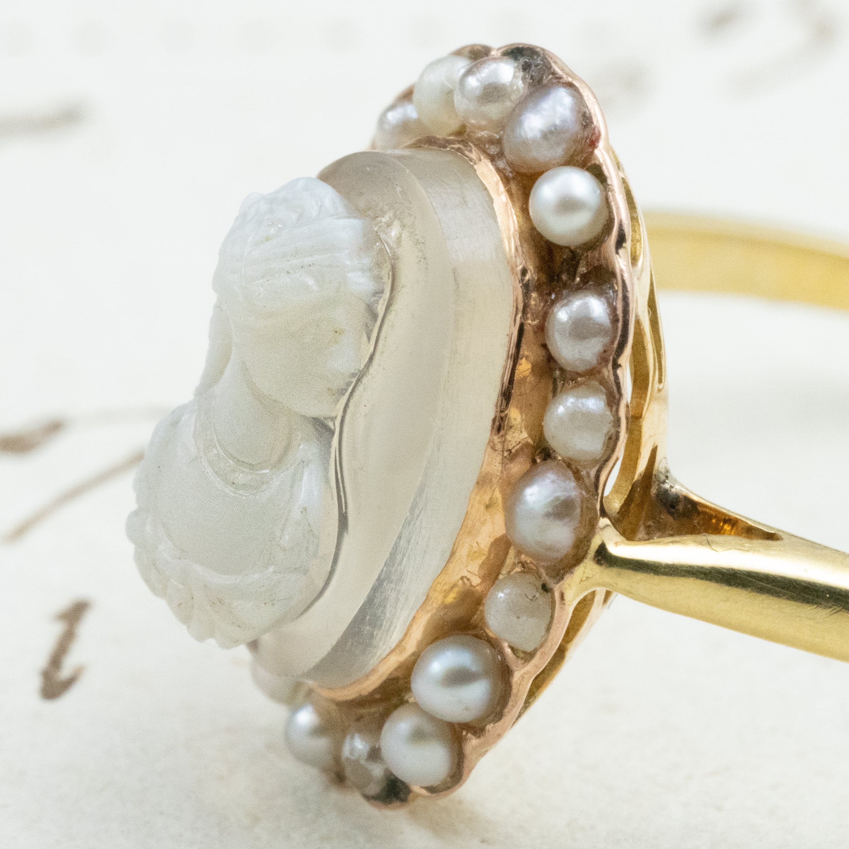 フランス アンティーク カメオ リング K18 アゲート パール 指輪 1900