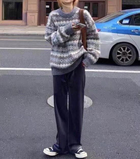 ノルディック柄　クルーネックニット　AJ11013-A003