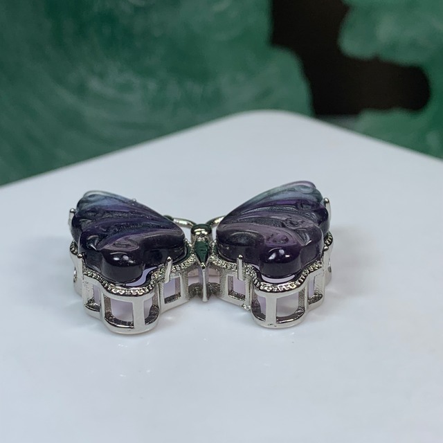 30.フローライト蝶々・横貫通穴☆パーツ