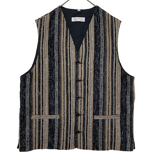 『美品 VINTAGE angelo Litrico. stripe fake pocket design rayon big silhouette over size Vest』USED 古着 ヴィンテージ ストライプ フェイク ポケット レーヨン ビッグ シルエット オーバー サイズ ベスト