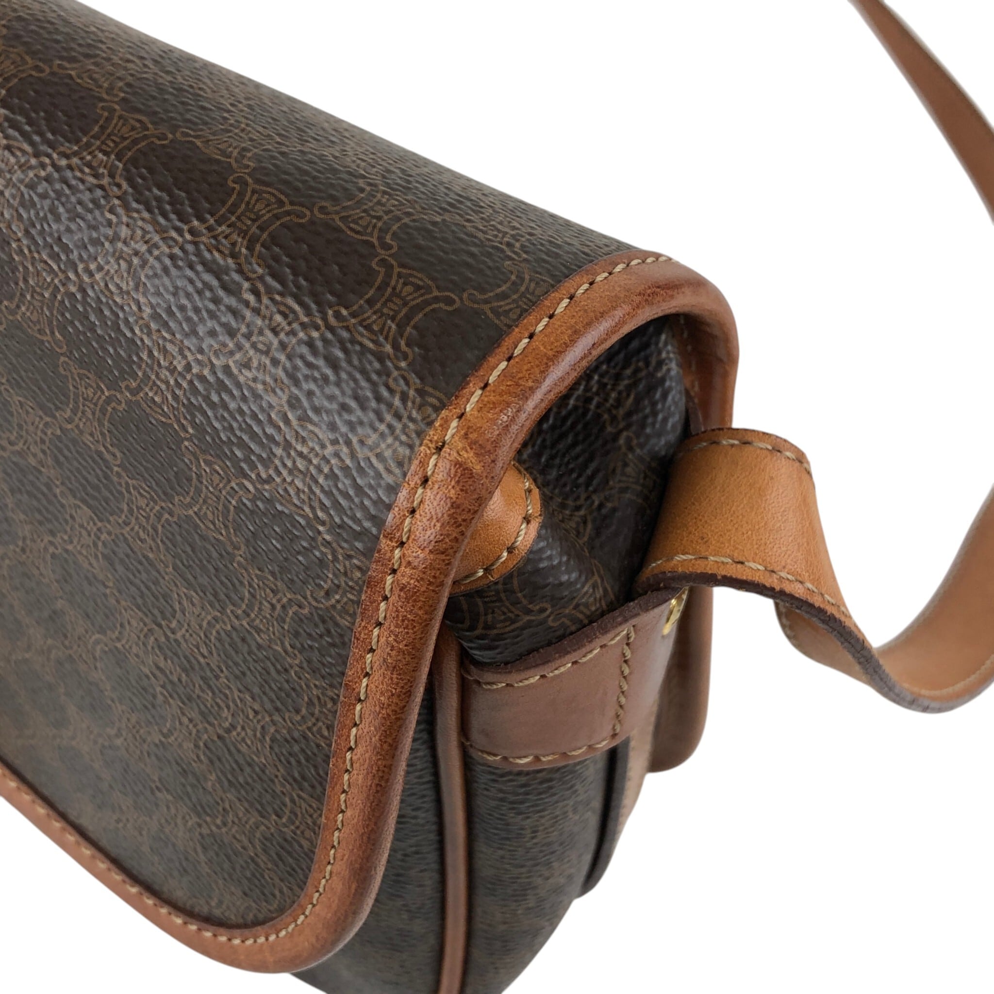 CELINE セリーヌ マカダム ショルダーバッグ ブラウン ブラゾン型押し