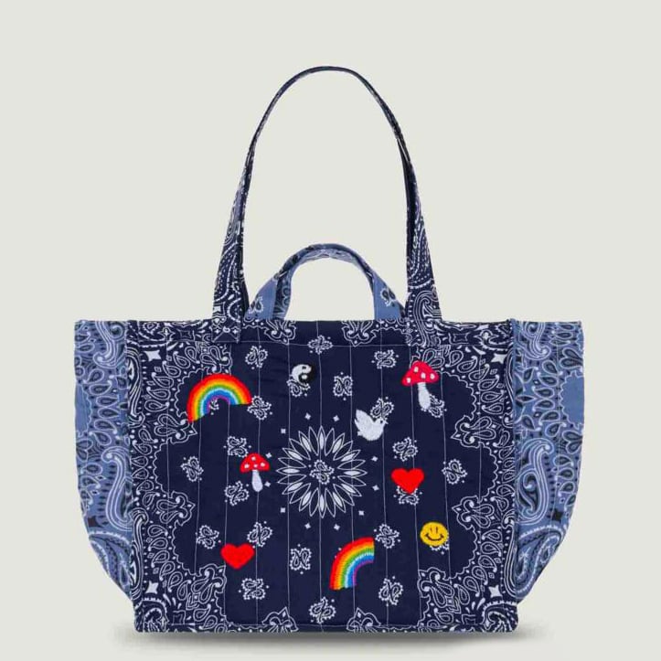 CALL IT BY YOUR NAME Quilted Medium Cabas Tote Navy/Chambray
