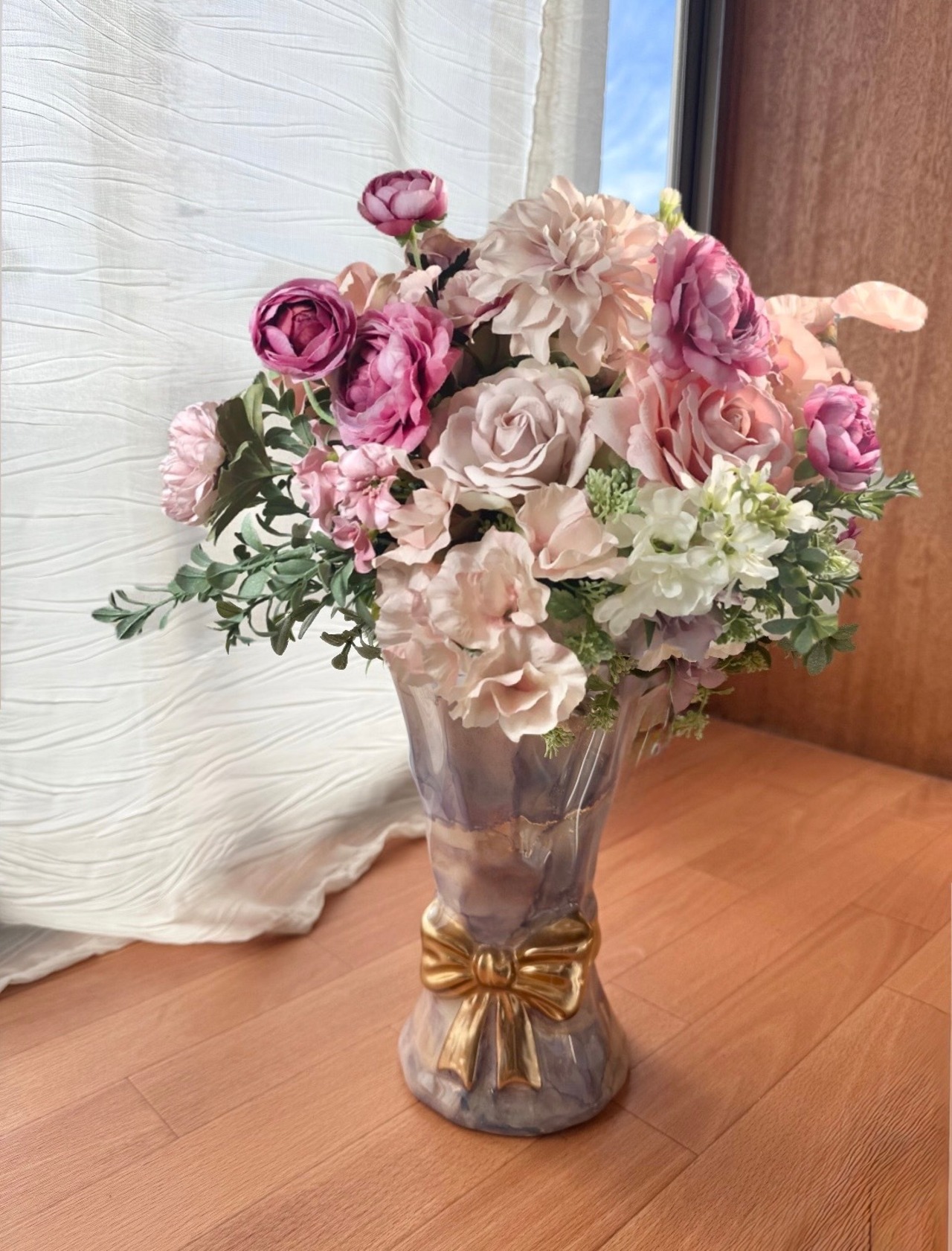 陶器　花束フラワーベース　花瓶