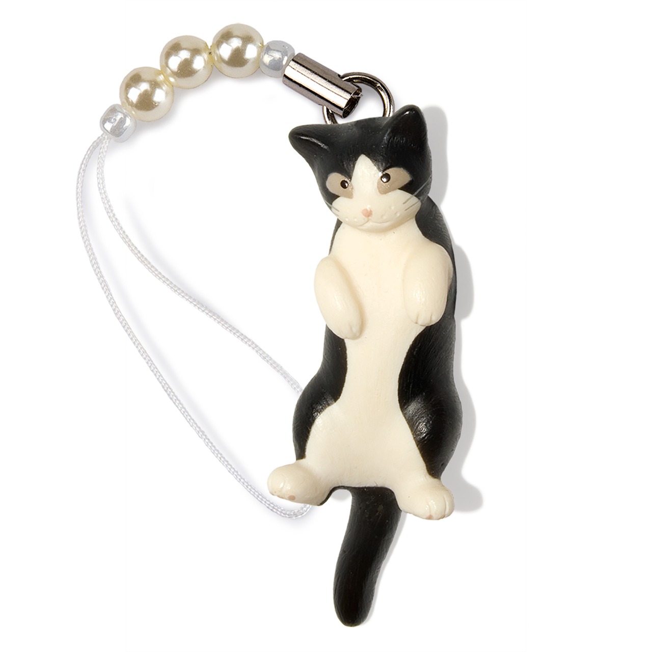 ペットラバーズ 旅猫リポート登場 猫どん LadyCat vol,7 黒白 ビーズ ストラップ N-2704