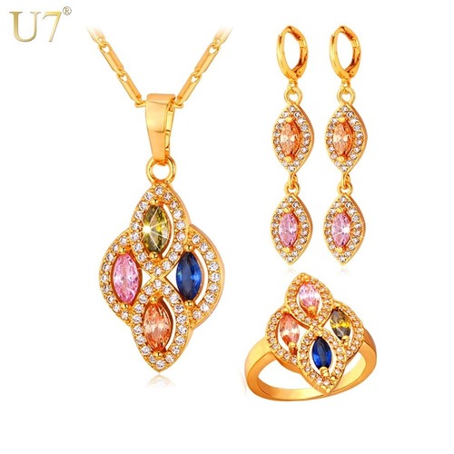 レディース ネックレス リング 指輪 ピアス ジュエリーセット カラフル キュービック ジルコニア セット シルバー カラー クローバー 80001451