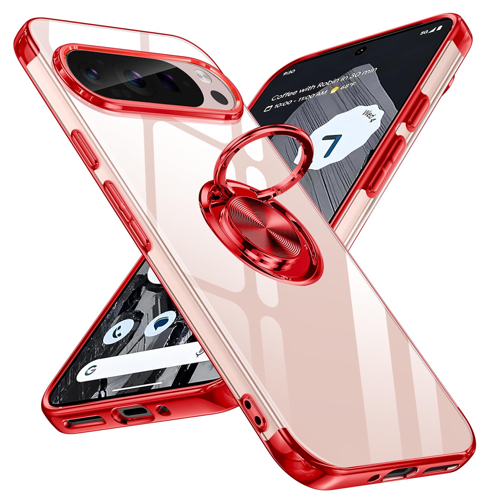 WYEPXOL 対応Pixel 9/Pixel 9 Pro 用ケース リング付き クリア 耐衝撃 衝撃吸収 tpuシリコン メッキ加工 軽量 薄型