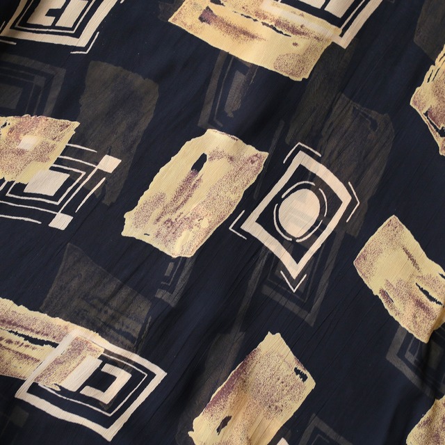 art square pattern loose see-through shirt