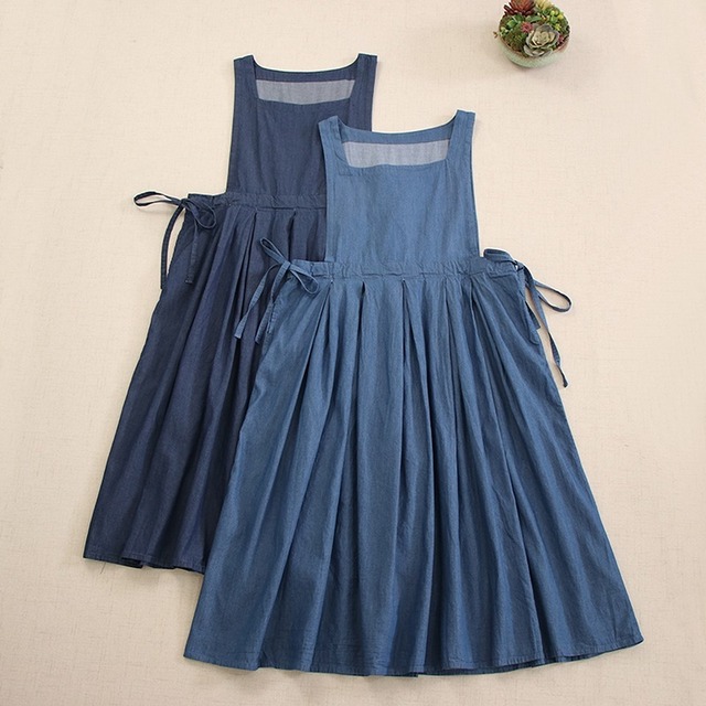サイドリボンデニムエプロンワンピース W0895