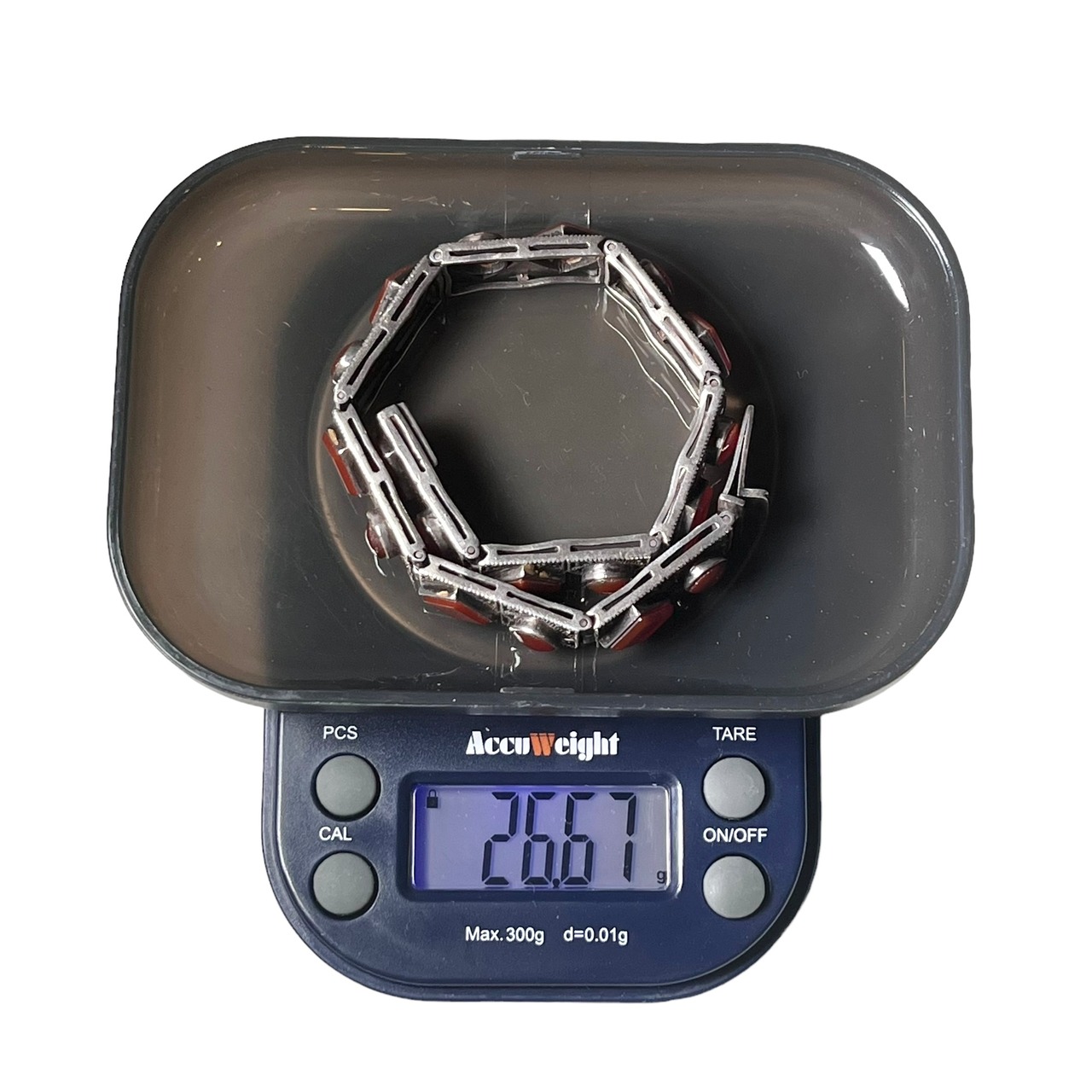 vintage silver rectangle link carnelian & marcasite bracelet