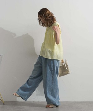 b421 ハイウエストベルトループデザインデニムパンツ blue