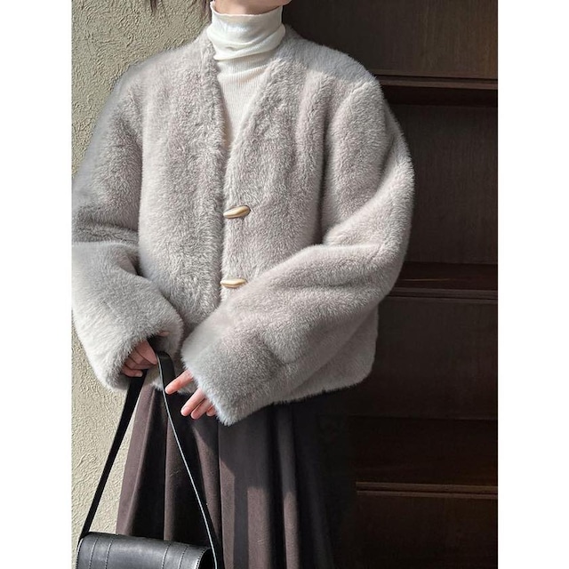 nuance toggle button faux fur coat