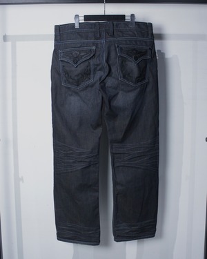 【Caka BLACK】Tribal Decoration Straight Silhouette Denim Pants