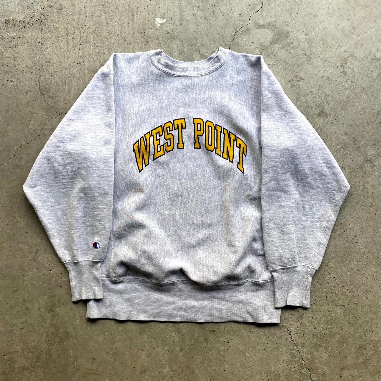 90年代 チャンピオン 刺繍タグ 陸軍士官学校 リバースウィーブ メンズL 古着 USA製 WEST POINT USMA Champion  REVERSE WEAVE 90S ビンテージ ヴィンテージ カレッジプリントスウェット トレーナー ライトグレー アーチプリント オートミール  ライトグレー