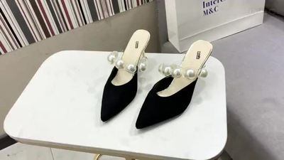 パールストラップ ポインテッドトゥ サンダル ミュール ミュール