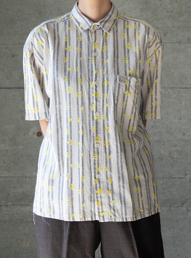 "PCH" 1990s Abstract symbol stripe shirt