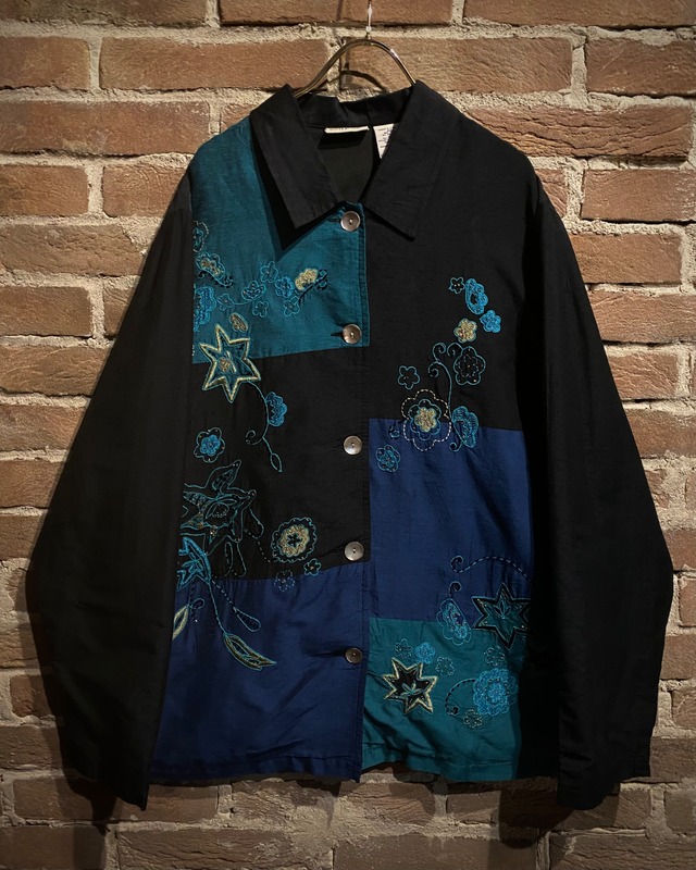 【Caka act3】Patchwork × Flower Embroidery Vintage Loose Shirt Jacket