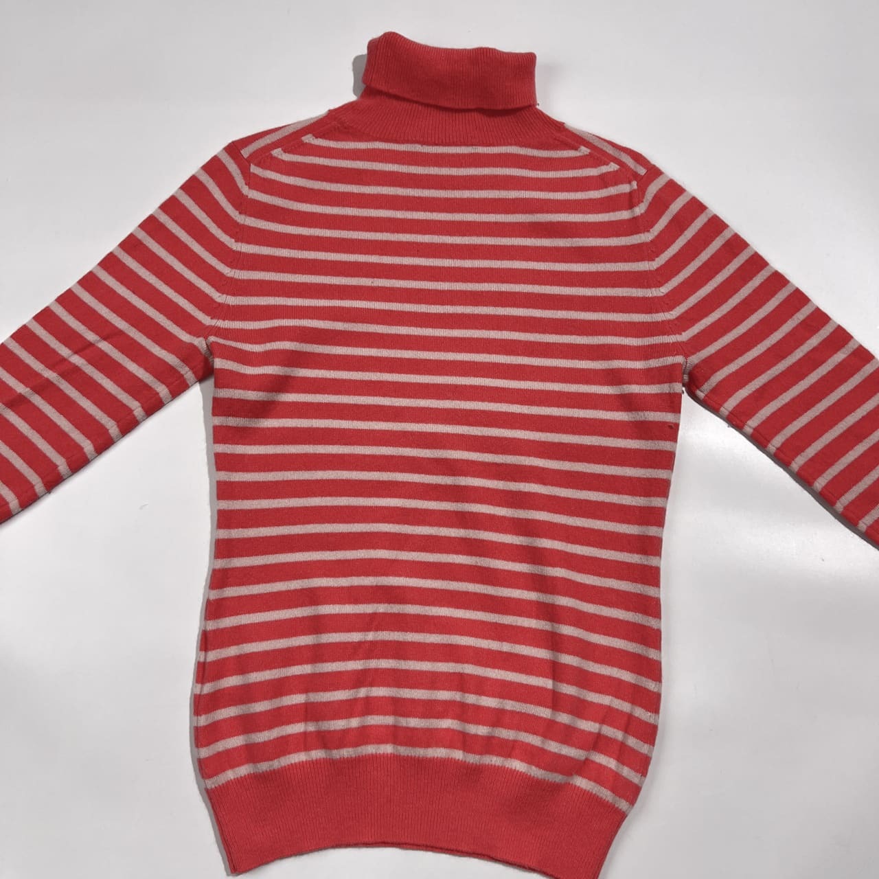 カシミヤ100% 高島屋 TAKASHIMAYA タカシマヤ ボーダー タートルネック ニット セーター M /ピンク×ホワイト系 レディース