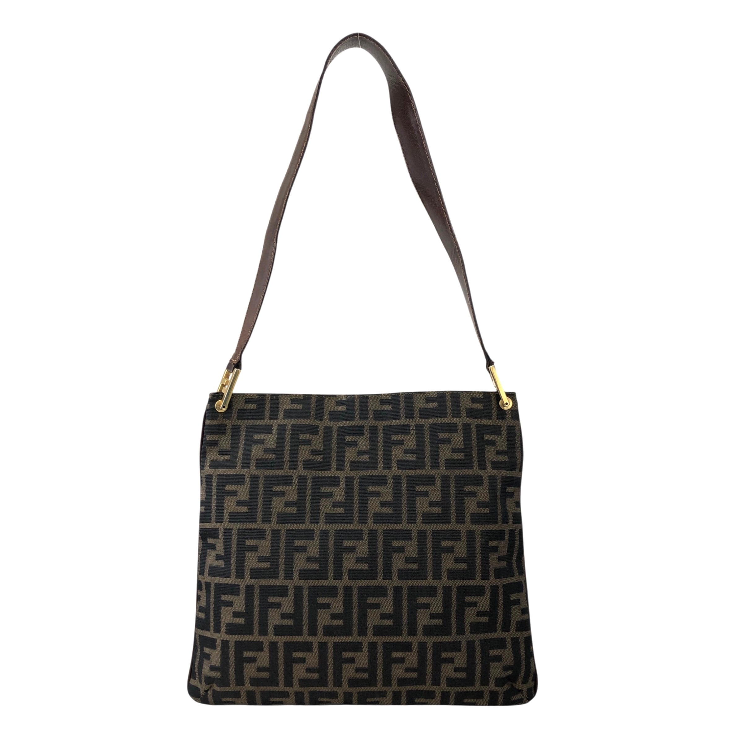 FENDI フェンディ  ズッカ ショルダーバッグ ブラウン  キャンバス レザー ワンショルダーバッグ si43ga FENDI フェンディ ズッカ ショルダーバッグ ブラウン キャンバス