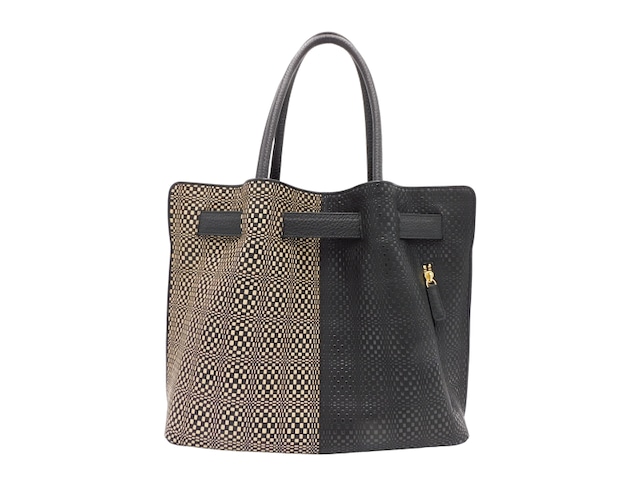 ベルトトート(大)黒/黒×黒/白 変わり市松柄