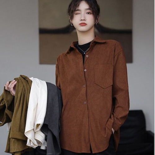長袖シャツ トップス コーデュロイのシャツ 秋 シャツ着 韓国版 ゆとりがある カジュアル じゅんしょく ファッション 百掛け やせて見える