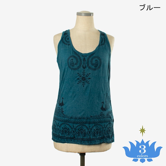 くしゅくしゅタンクトップ　ピーコック　Wrinkled Tank Top Peacock