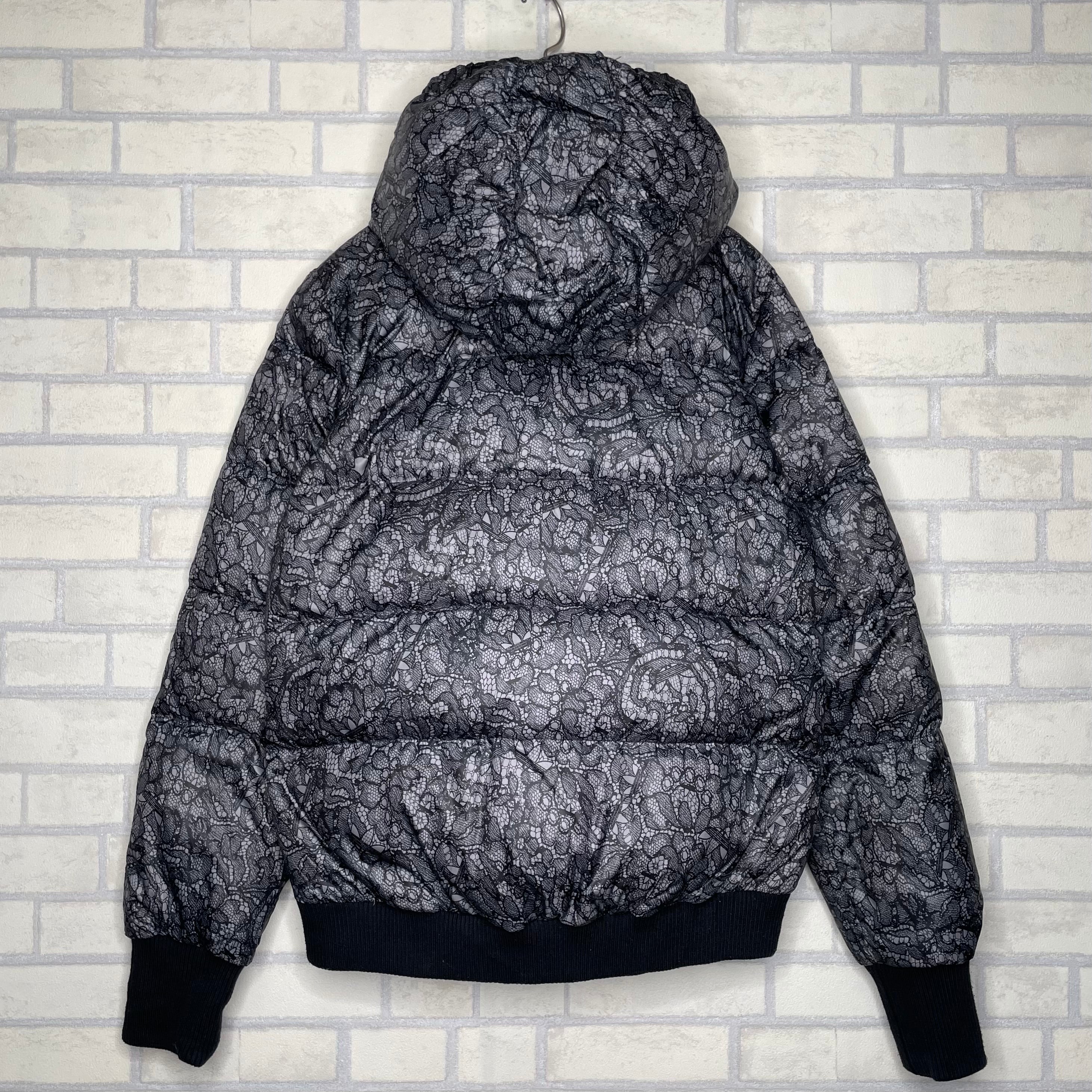 adidas ダウンジャケット L 総柄 100%ポリエステル フルジップ フード 