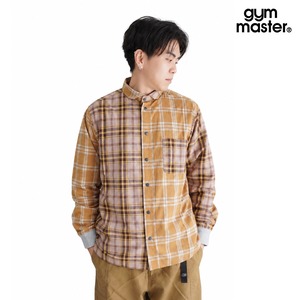 【2WAY仕様】gym master ジムマスター ショールカラー 長袖シャツ チェックシャツ g233732 メンズ レディース ユニセックス オフィスカジュアル 羽織り 春 夏 秋 大阪店舗取扱い ベージュチャッククレイジー(82)