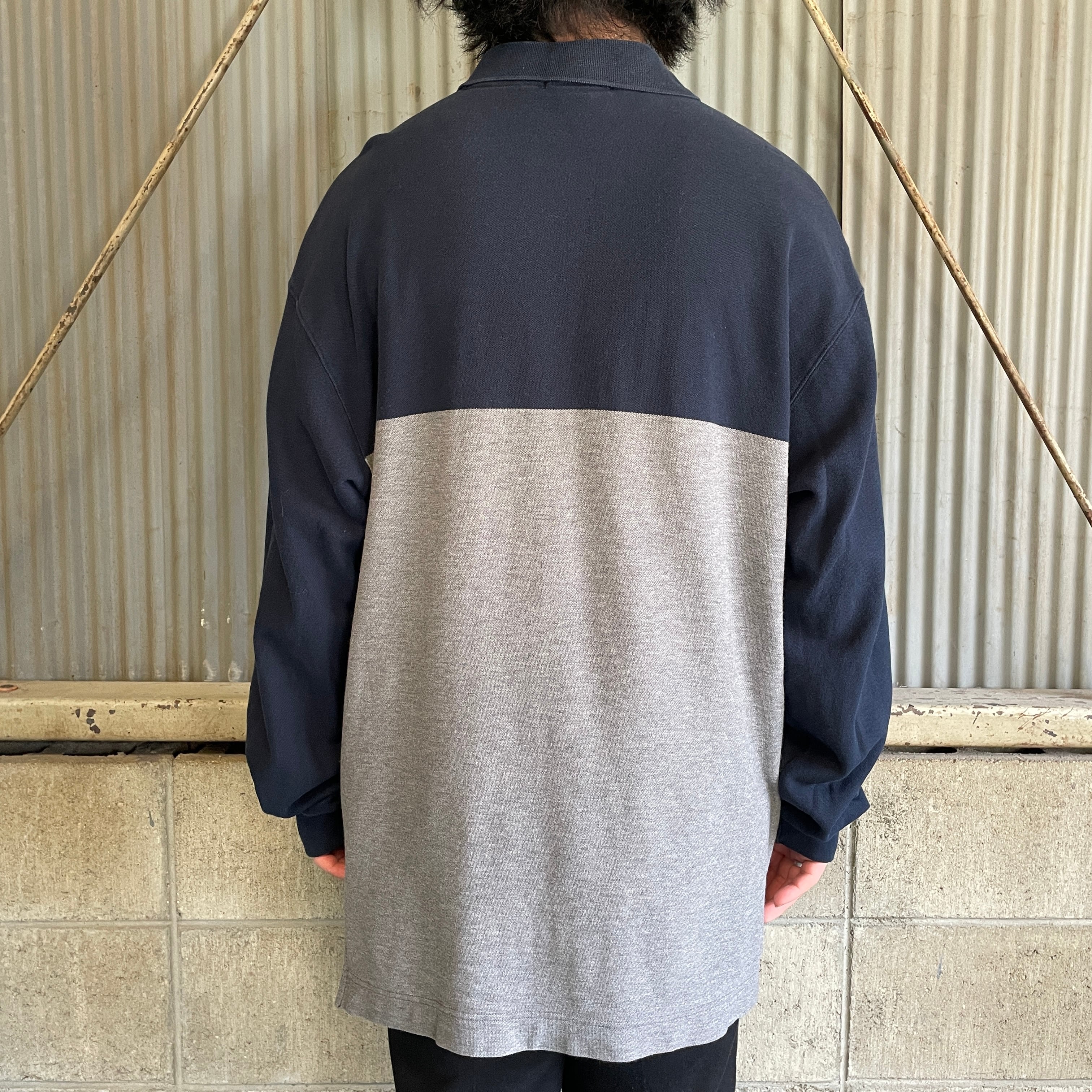 90年代 Nautica ノーティカ 鹿の子 ライン 長袖ポロシャツ メンズXL