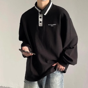 2-button two-border color oversized long sleeve polo shirt mr0660
