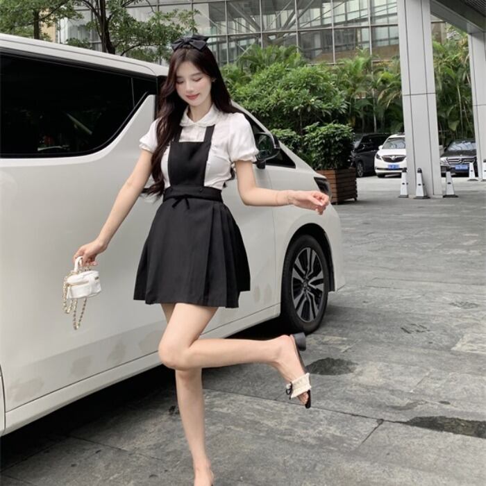 サマースリーブレースショートシャツ 薄手プリーツスカート 夏物 ドラファッションホール49957045794