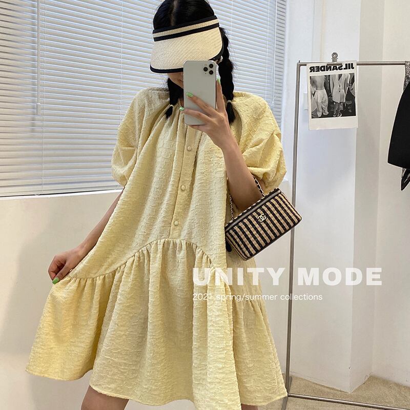 ルーズAラインスカート ドレス サマースリーブ 夏物 ビッグFスモールZ韓国38083000737